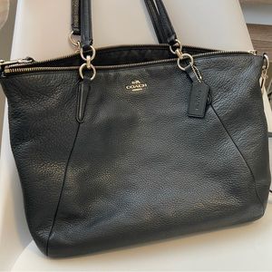 Authentic Coach Kelsey Steel Black Pebble Leather Satchel Bag